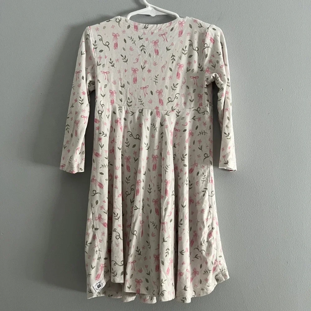 Sweet Bamboo Girls Ballet Slipper Bow Twirl Dress Bamboo Viscose‎ Cream Pink 4T